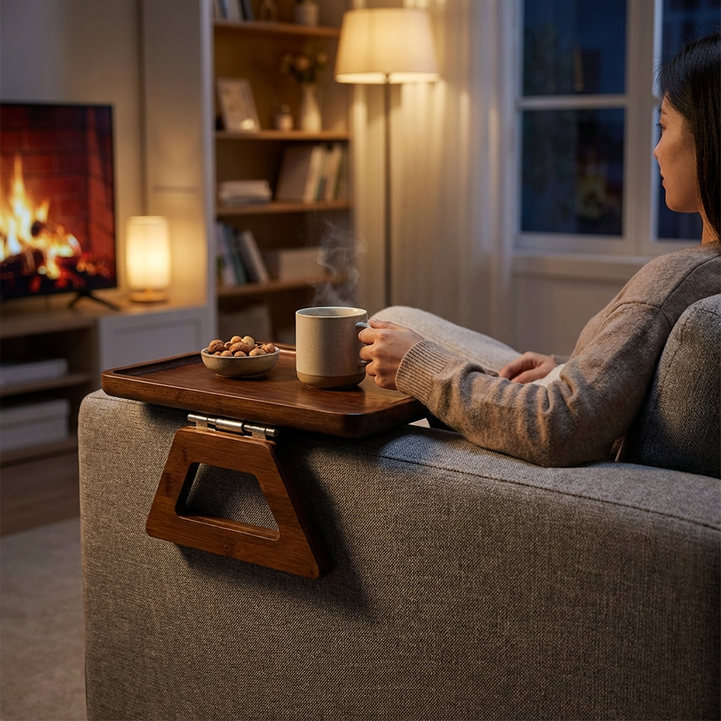 Adjustable bamboo Clip-On Arm Tray Table